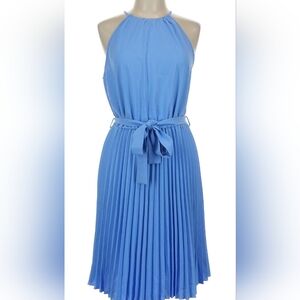 BTFBM Periwinkle Blue Halter Neck Pleated Formal Dress with Belt Size L NWOT